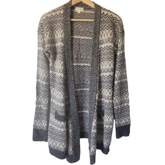 Mason Jules Chevron Mid Length Long Sleeve Cardigan Sweater With Pockets Size S - Picture 1 of 5